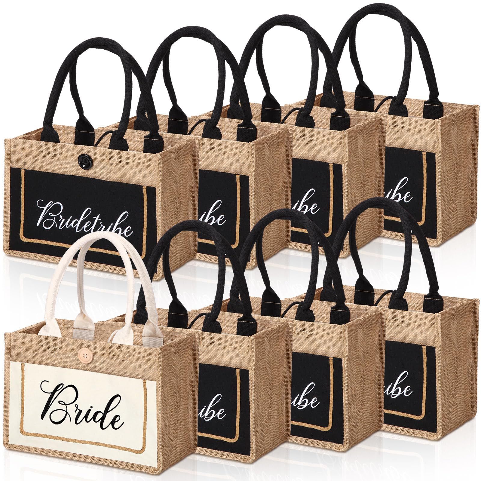 8 Pack Bride Tote Bag Bride Tribe Wedding Gift Bag Bride Beach Bag with Handles Bridal Jute Burlap Tote Bags Reusable Shopping Totes for Women Bridesmaids Bachelorette Party Engagement Newlywed