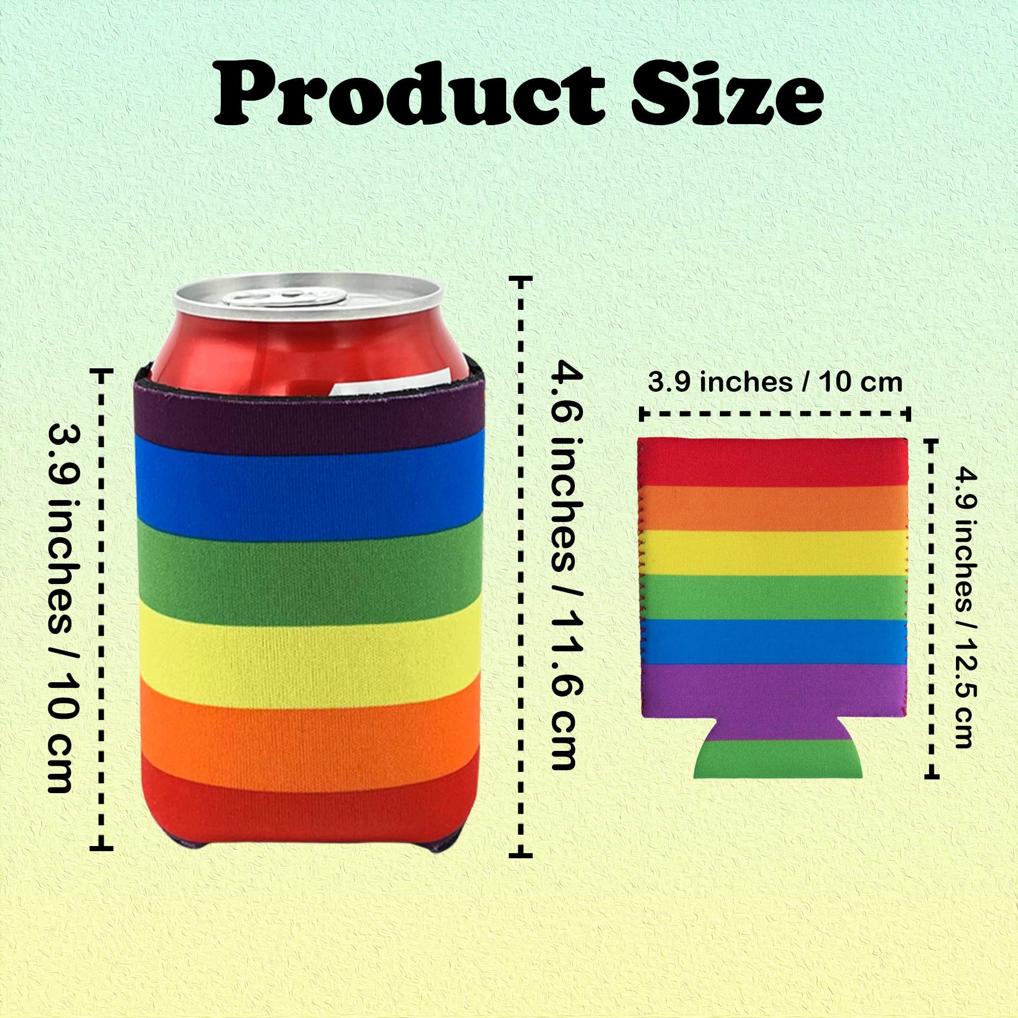 Can Cooler Sleeves, Beer Drink Coolies, Horizontal Rainbow Stripe Insulated Beer Can Cooler Sleeves, LGBTQ Accessories for Weddings, Pride Party, Events (Pack of 6)