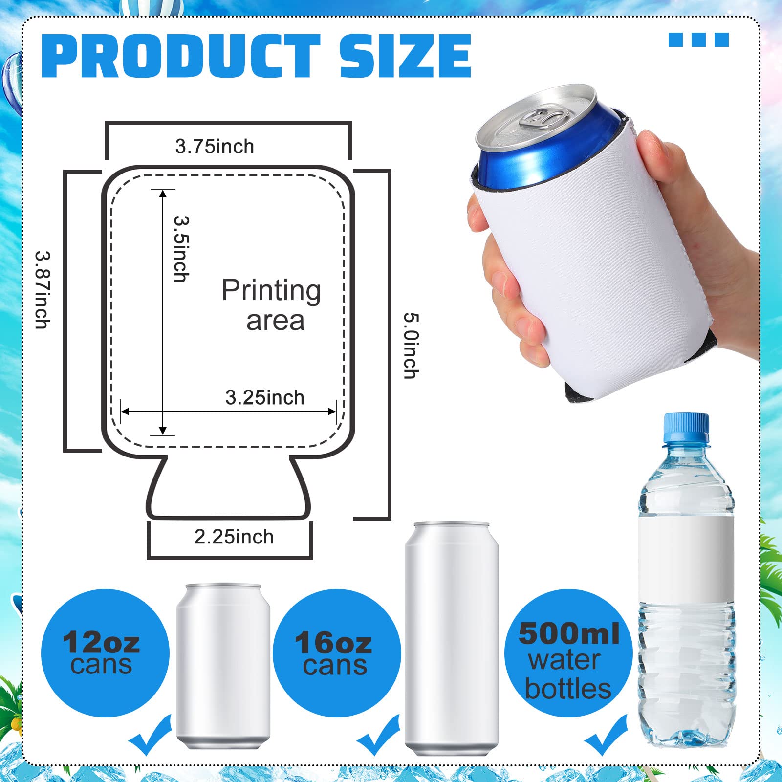 Umigy 200 Pcs Can Coolers Bulk, Insulated Neoprene Beer Can Cooler Sleeves, Plain Can Cooler Cover for Sublimation Soda Drink Water Bottle Birthdays Weddings Bachelorette Party