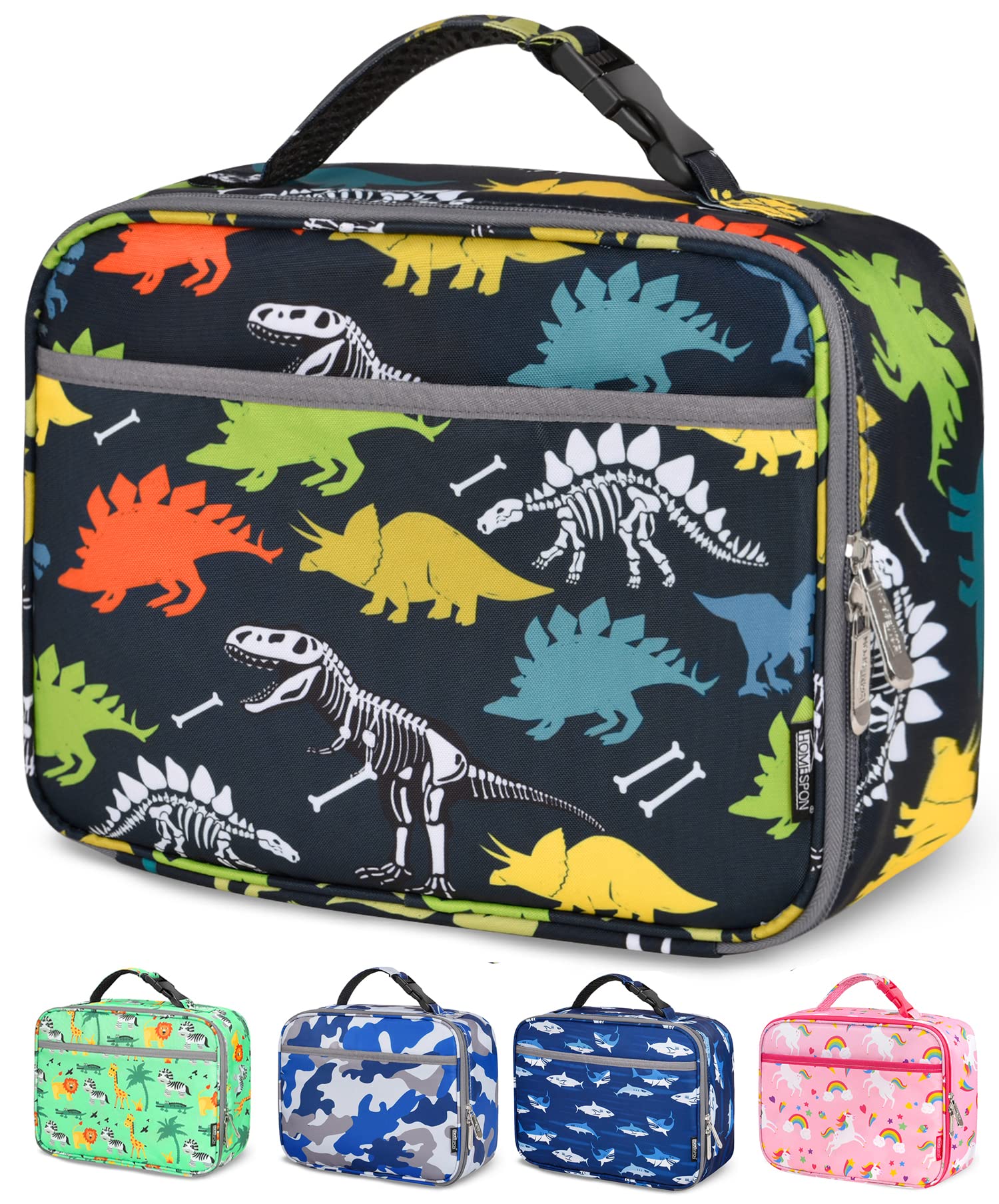 HOMESPON Kids Lunch Box Insulated Prints Lunch Bag Water-Resistant Cooler Bags Back to School Thermal Meal Tote Zippered Pockets Ideal for Children