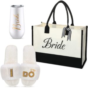 karenhi 3 pcs bride to be gifts set, include bride tumbler champagne flutes wifey tumbler, bride tote bag bridal shower gift bag, women's i do slippers for bride engagement weddings bachelorette party