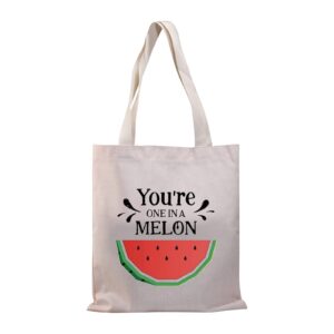 bdpwss watermelon party tote bag you're one in a melon gift food pun reusable grocery bag (one in melon tg 2)
