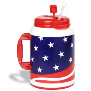 plum hill 100 ounce insulated usa flag mug with handle and flexible straw with flip top easy pour cap keep drinks cold