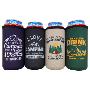 camping coolies gifts for men - happy camper must haves, camping essentials, small useful gifts for couples who have everything, 16 oz tall boy can coolie insulated sleeve, funny tallboy can cooler