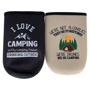 Camping Coolies Gifts for Men - Happy Camper Must Haves, Camping Essentials, Small Useful Gifts for Couples Who Have Everything, 16 oz Tall Boy Can Coolie Insulated Sleeve, Funny Tallboy Can Cooler