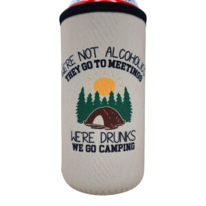 Camping Coolies Gifts for Men - Happy Camper Must Haves, Camping Essentials, Small Useful Gifts for Couples Who Have Everything, 16 oz Tall Boy Can Coolie Insulated Sleeve, Funny Tallboy Can Cooler