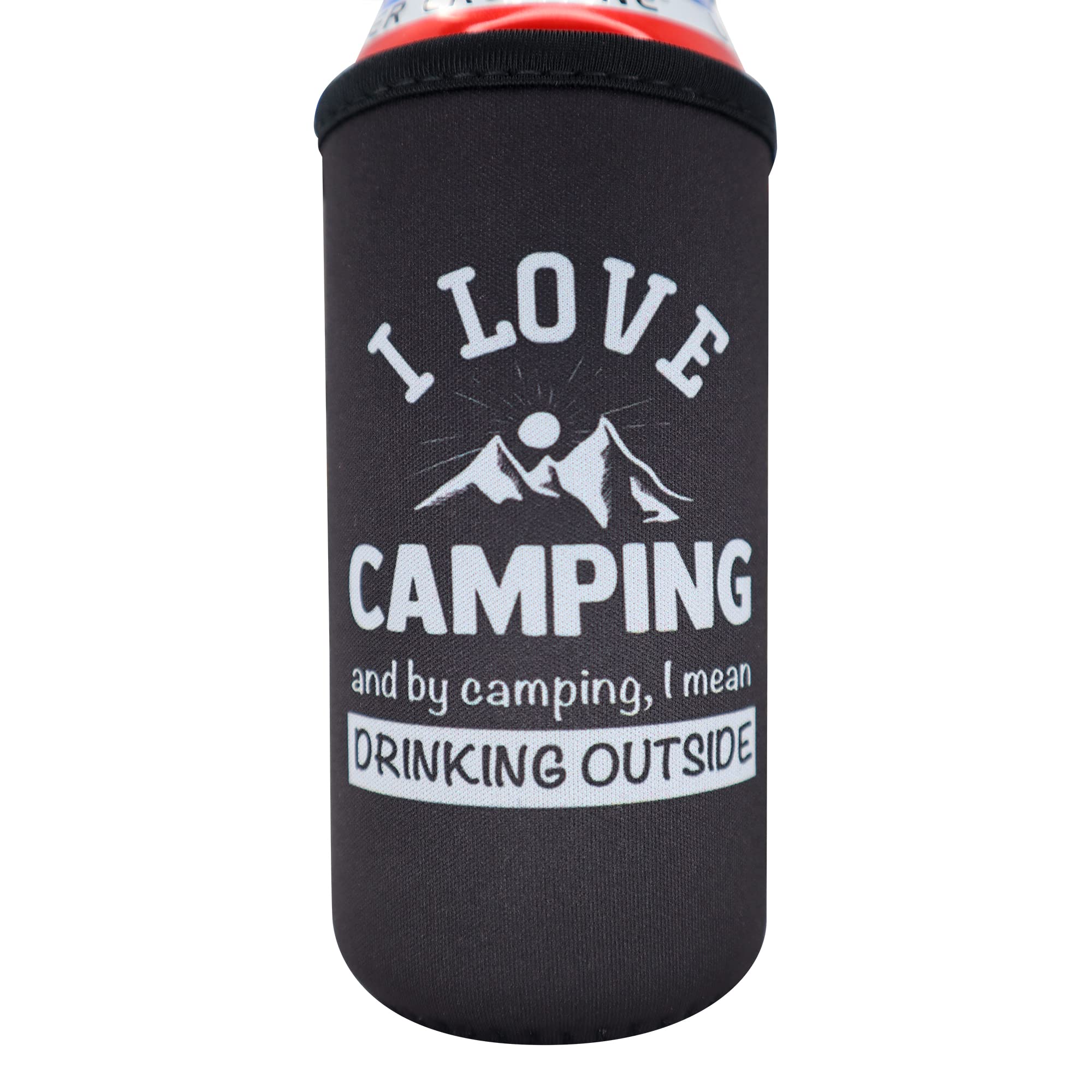 Camping Coolies Gifts for Men - Happy Camper Must Haves, Camping Essentials, Small Useful Gifts for Couples Who Have Everything, 16 oz Tall Boy Can Coolie Insulated Sleeve, Funny Tallboy Can Cooler