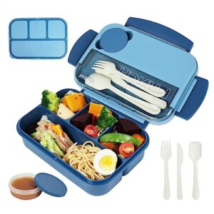 puraville bpa-free bento lunch box for kids toddlers adults,1300ml microwavable leak-proof bento box with 4 compartments for work,school,picnic,blue