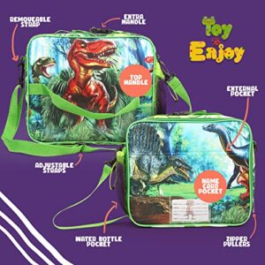 Kids’ Lunch Bag With Water Bottle By ToyToEnjoy- Insulated Lunch Bag With Adjustable Shoulder Strap & Bottle Holder- Boys & Girls’ Thermal Meal Tote For School- Durable Lunch Box Set, Dinosaur