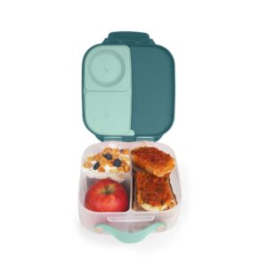 b.box mini lunchbox, compact bento-style lunch snack container for kids, leak-proof, ideal portion sizes for healthy snacks and lunchtime at school, picnic or on-the-go, 2 compartments, emerald forest