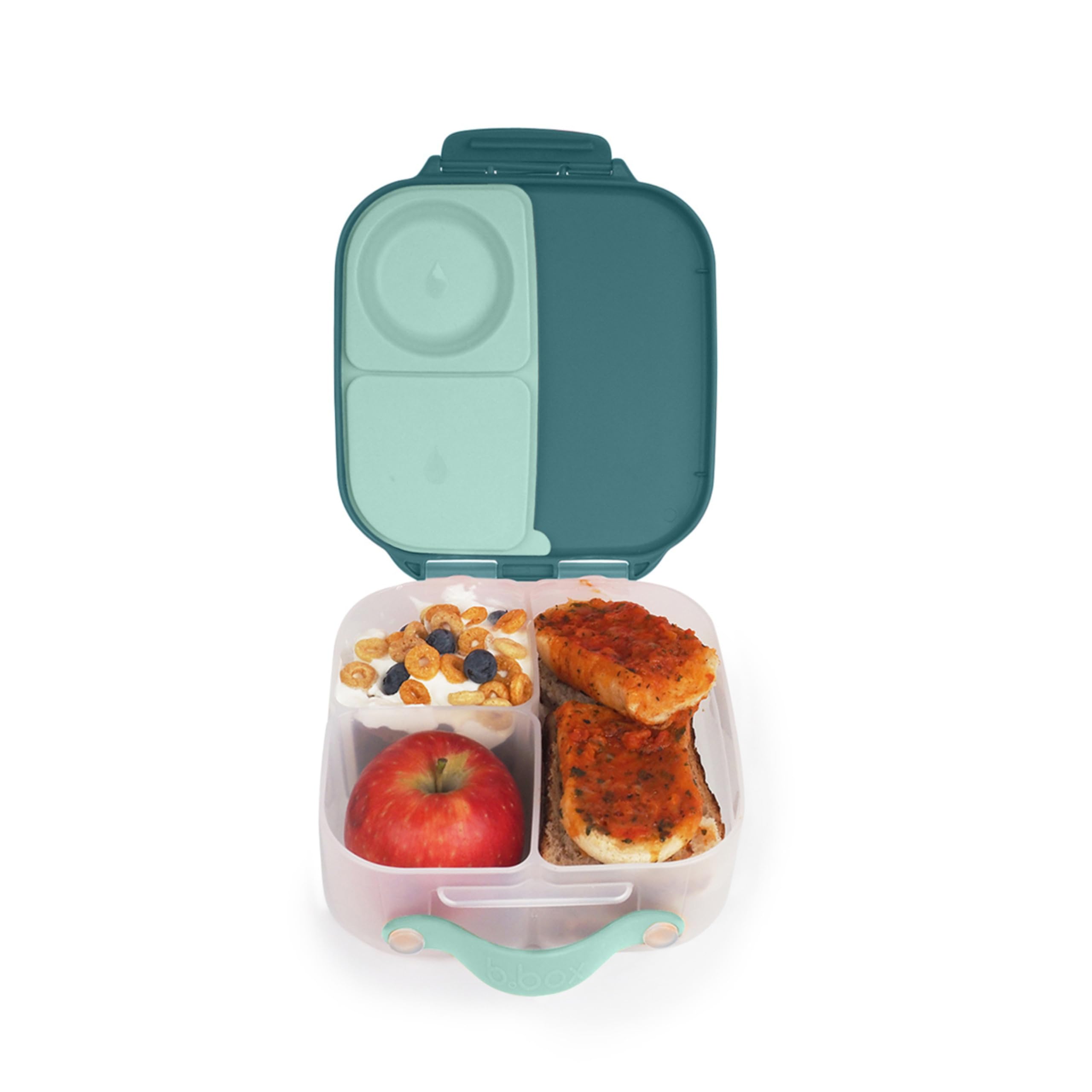 b.box Mini Lunchbox, Compact Bento-Style Lunch Snack Container for Kids, Leak-Proof, Ideal Portion Sizes for Healthy Snacks and Lunchtime at School, Picnic or On-The-Go, 2 Compartments, Emerald Forest