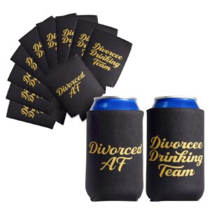 divorce party can coolie - pack of 10 can coolers with gold text gold text: (1) "divorced af" & (9) "divorcee drinking team" | divorce party decorations for women men gifts party happily divorced kit