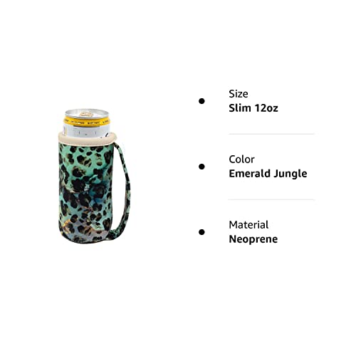 GoCuff Slim Can Cuff Covers For Beer Reusable Insulator With Easy Grip Handle Neoprene Can Coozie With Insulated Sleeves For Skinny Cans Soda, and Other 12 oz Slim Can Beverages (Emerald Jungle)