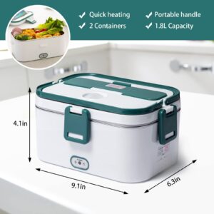 SESOCSEO Heating Lunch Box for Work, 1.8L(7.6 Cup) Car Food Warmer, 12V/24V/110V 3-In-1 Heated Lunch Box with Carry Bag Fork Spoon for Truck/Office/Home(Blue) (AB-Green) (DFH-6842)