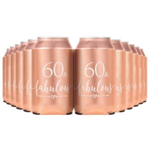 crisky 60th birthday can cooler for women 60th birthday decorations rose gold 60 fabulous can berverage beer sleeve party favor, insulated can coolies 60th birthday gift idea for her 12 pack