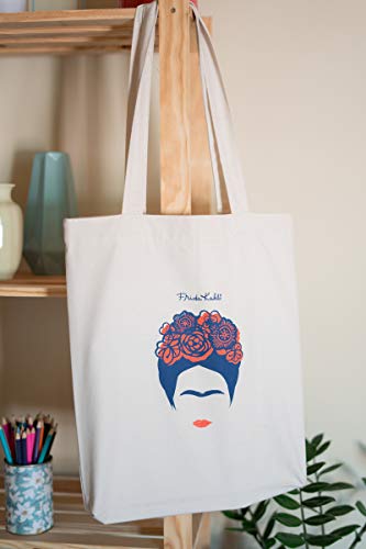 Official Frida Kahlo Cotton Tote Bag - Cotton Shopping Bag - 14x15x4 inches | 37x39x10 cm - Canvas Bag - Cotton Bag - Gift Bag - Eco Friendly Gifts - Cute Tote Bag