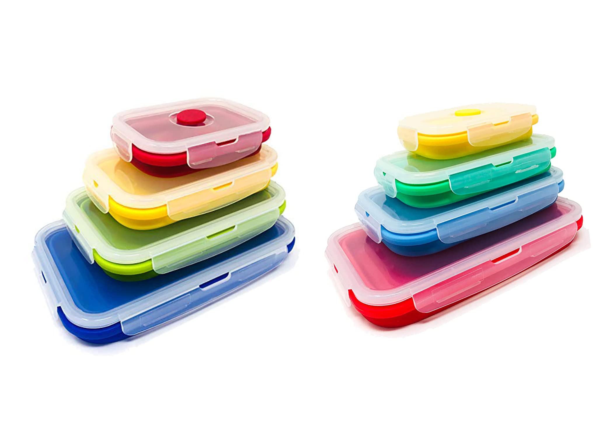 2 Set of 4 Collapsible Silicone Food Storage Container, Leftover Meal box For Kitchen, Bento Lunch Boxes, BPA Free, Microwave, Dishwasher and Freezer Safe. Foldable Design Saves Your Space.