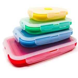 2 Set of 4 Collapsible Silicone Food Storage Container, Leftover Meal box For Kitchen, Bento Lunch Boxes, BPA Free, Microwave, Dishwasher and Freezer Safe. Foldable Design Saves Your Space.