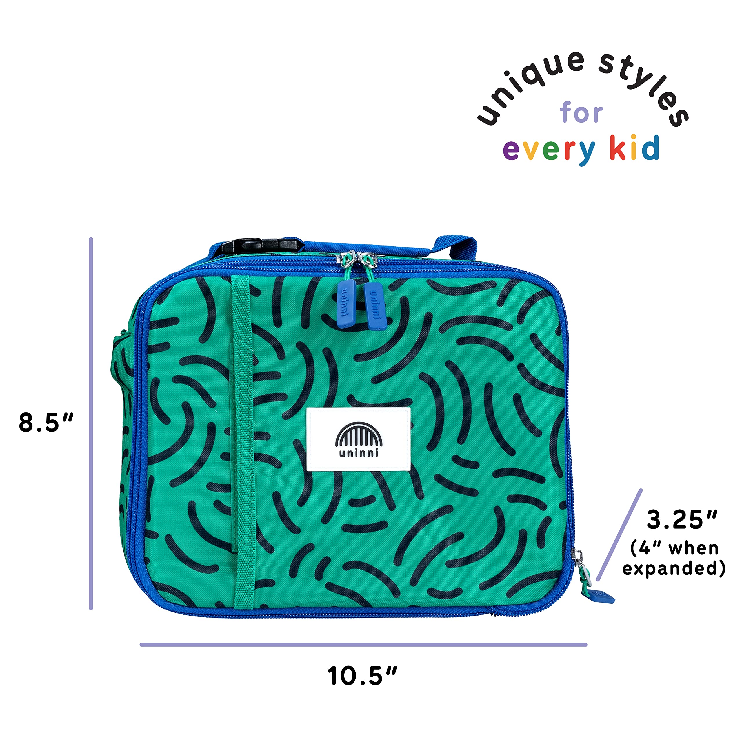 Uninni Strokes Insulated Lunch box for Kids - Age 3+ with Leak-Resistant Storage, Mesh Pocket, Removable Divider for Snacks, Sandwiches and Drinks, BPA-Free Food-Grade lunch bag kids, Girls and Boys