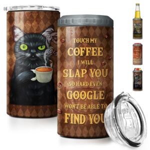 sandjest black cat tumbler funny coffee 4 in 1 16oz tumbler can cooler coozie skinny stainless steel tumbler gift for women girl daughter sister mom cat lovers christmas birthday