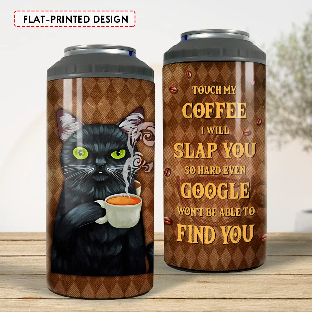 SANDJEST Black Cat Tumbler Funny Coffee 4 in 1 16oz Tumbler Can Cooler Coozie Skinny Stainless Steel Tumbler Gift for Women Girl Daughter Sister Mom Cat Lovers Christmas Birthday