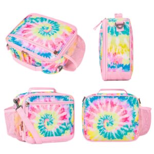 Choco Mocha Tie Dye Lunch Box Kids Lunch Box for Girls Lunch Boxes for School Girls Lunchbox for Kids Lunch Bag for Girls with Shoulder Strap for Toddler Preschool Kindergarten