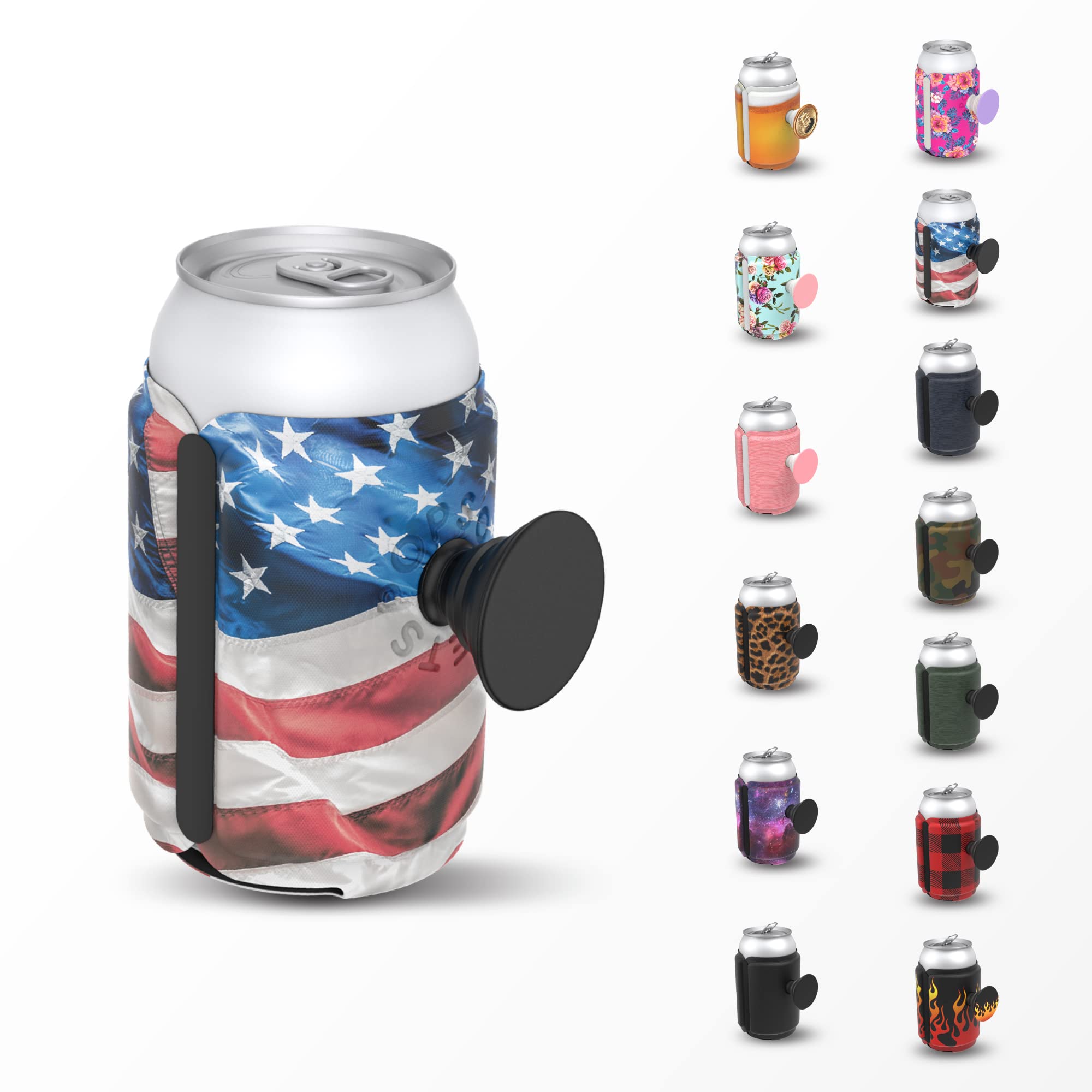 PopSockets PopThirst Can Koozie, Drink Holder, Koozies for Cans - American Flag