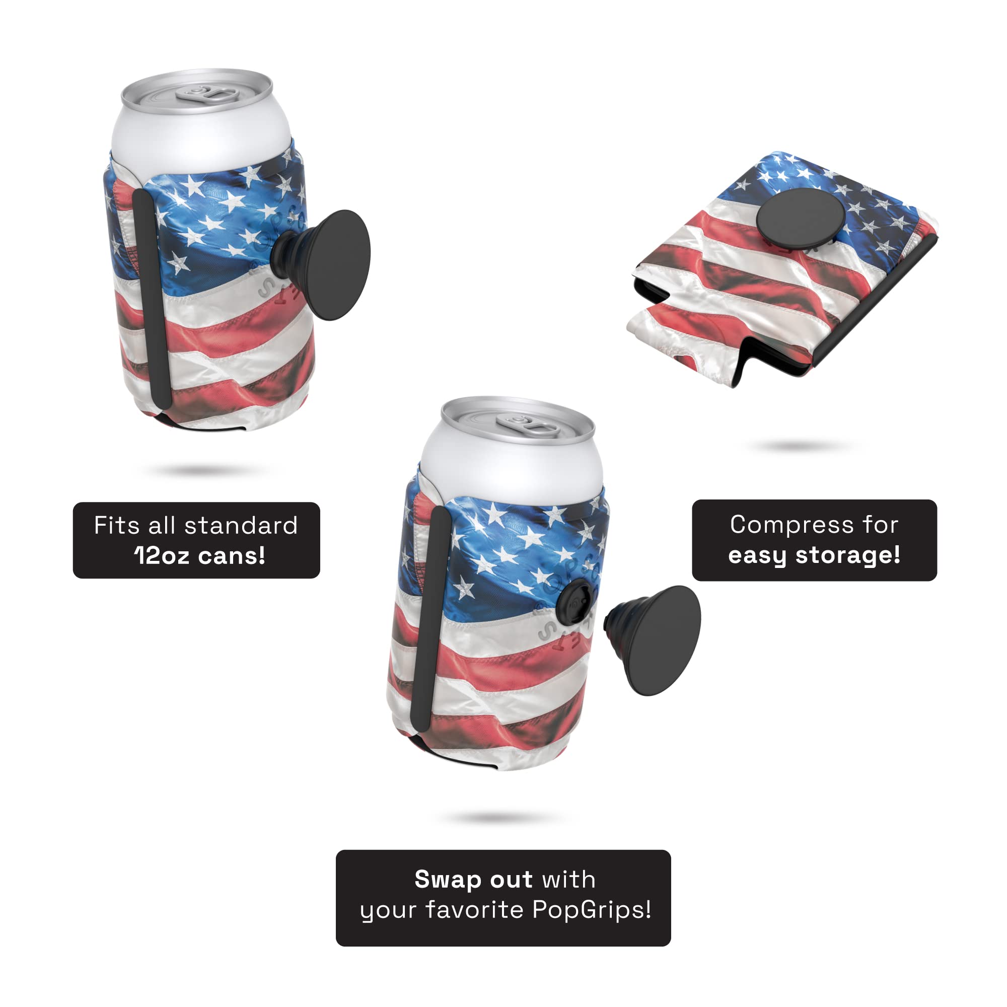 PopSockets PopThirst Can Koozie, Drink Holder, Koozies for Cans - American Flag