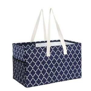llarug canvas collapsible utility tote bag,oversized beach bag,reusable grocery shopping bag,large laundry carry bag,laundry basket (blue lattice)