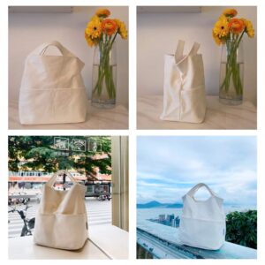 NOL Natural Organic Lifestyle Reusable Lunch Bag for Women Girls Small Top Hidden Handle Waterproof Oiled Cotton Tote Bag White