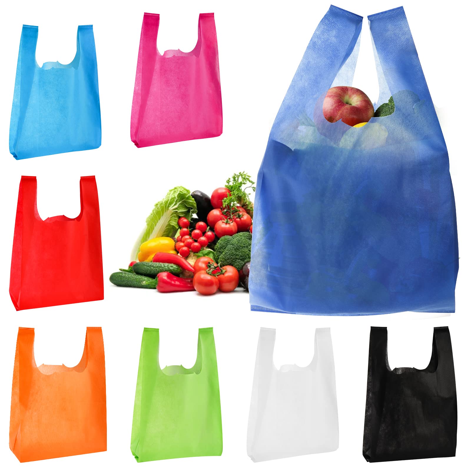 Okllen 40 Pack Reusable Fabric Grocery Bags, Heavy Duty Colorful Shopping Bags, Lightweight Tote Bags for Groceries, 8 Assorted Color