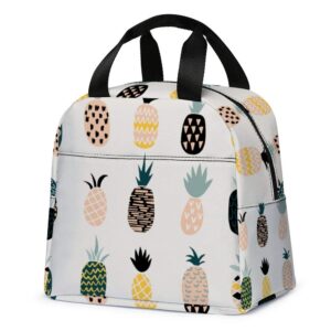 lunch bag, cute kids reusable cooler lunch tote bag insulated leakproof lunch box container with front pocket for girls boys school work picnic (whte pineapple)