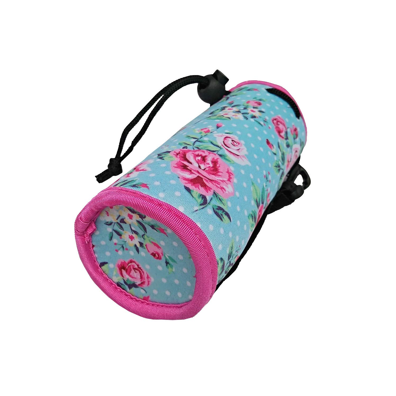 E - Living 500ML (16.9 OZ) Collapsible Printed Neoprene Water Bottle Drawstring Cooler/Coolie/Cover/Insulator/Holder/Huggie/Sleeve - 2 Pack (12 Colors) (Vintage Roses)