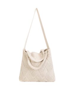 enbei women's tote bag aesthetic crocheted bags shoulder bag tote bag for school handbag hobo bag knitted tote bag (white)