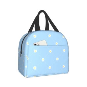 ucsaxue insulated lunch bag women men, reusable tote lunch box, leakproof cooler lunch bags for work office travel picnic, cute daisy flower light blue