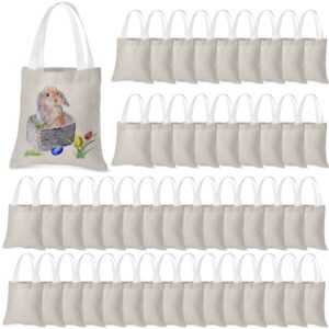 moukeren 50 pcs canvas tote bag bulk mini diy blank tote sack natural plain small cotton reusable bag for easter gift(8 x 8 inch)