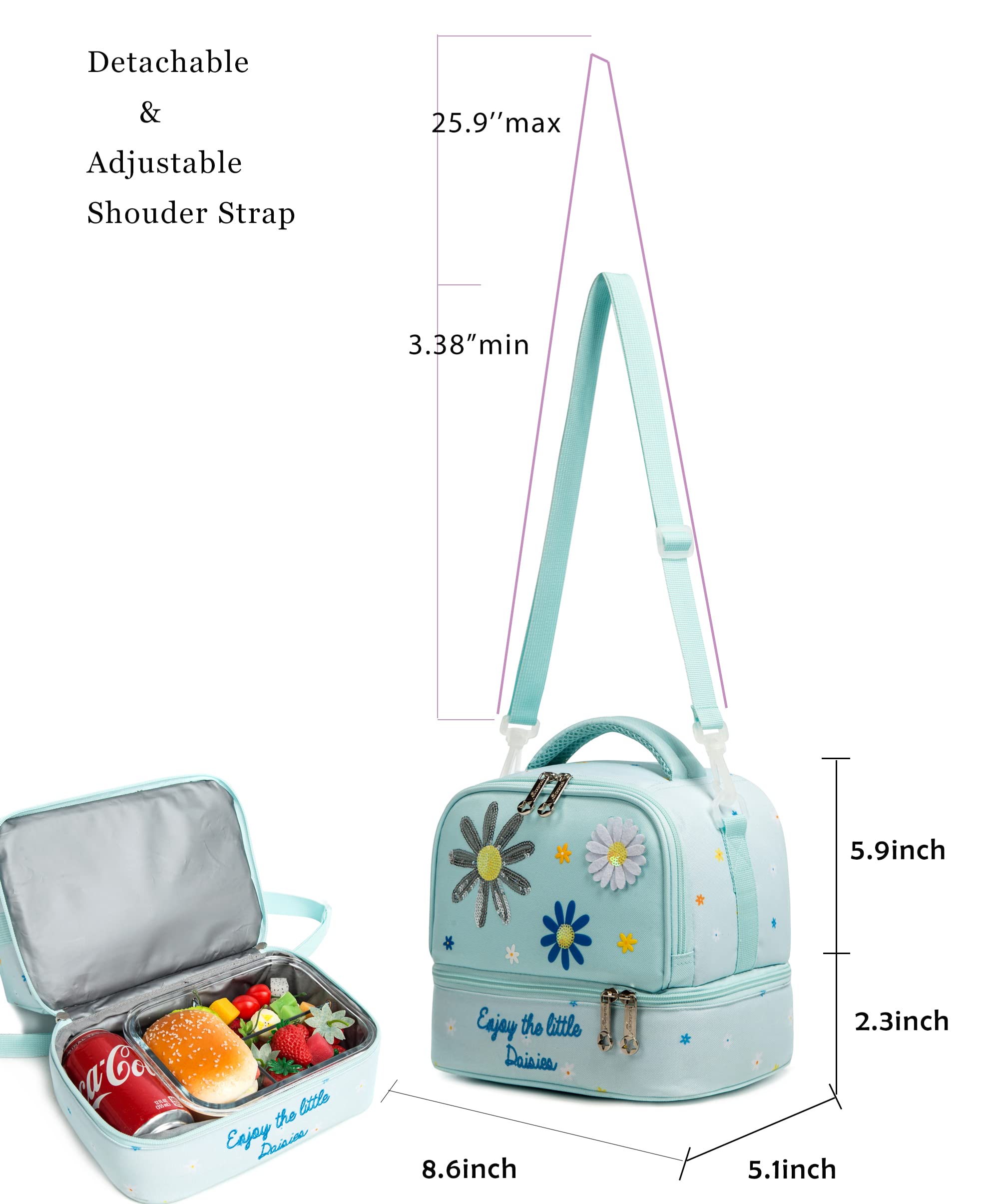 MOHCO Kids Lunch Bag Insulated Bento Cooler Bag Two compartments Cooler for Boys and Girls with Adjustable Strap Travel Lunch Tote