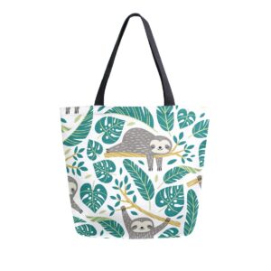 suabo cute sloth canvas tote bag large women reusable shopping grocery bag, casual shoulder bag handbag for christmas mom's gift