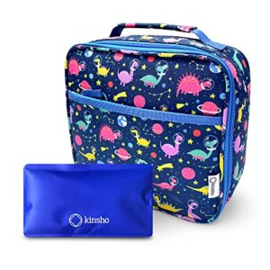 lunch box for kids with ice pack, boys lunch-box insulated bag for toddlers kids baby boy daycare pre-school kindergarten, large snack container boxes for kid lunches, bento bag, blue space dinosaur