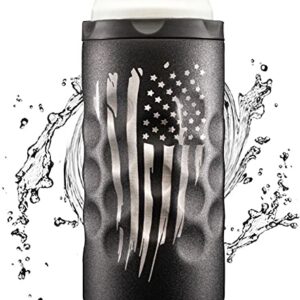 Hooch|Hog Slim Can Cooler Stainless Steel for 12 oz. Skinny Cans | 3x Insulated Beer Can Holder for Michelob Ultra, White Claw, Truly & Redbull (Patriot Edition Black)