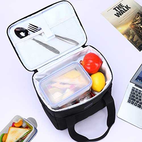 MIER Lunch Bag Insulated 12 Can Simple Lunch Tote Leakproof Reusable Small Cooler Bags for Women Men Adults Lunch Box for Work Picnic Office, Black