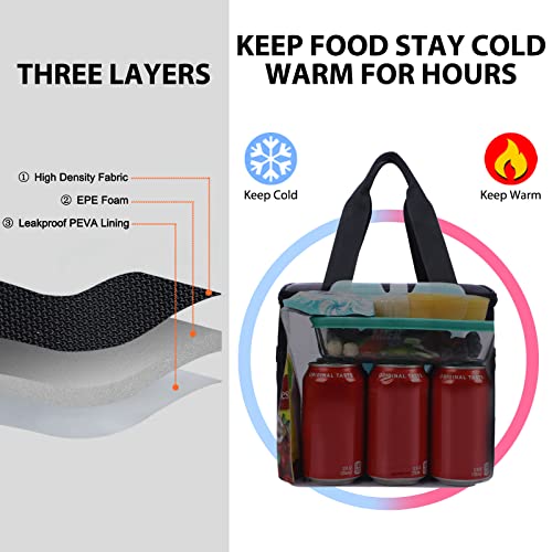 MIER Lunch Bag Insulated 12 Can Simple Lunch Tote Leakproof Reusable Small Cooler Bags for Women Men Adults Lunch Box for Work Picnic Office, Black