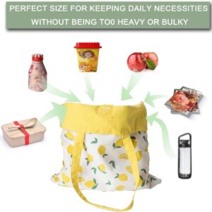 GOLD XIONG PADISHAH Double-Sided Canvas Tote Bag, Reusable Shopping Bag, Canvas Shoulder Bag, Fruit Pattern Canvas Tote Bag, Double Sided Durable Foldable Canvas Shopper Bags(Lemon Yellow)