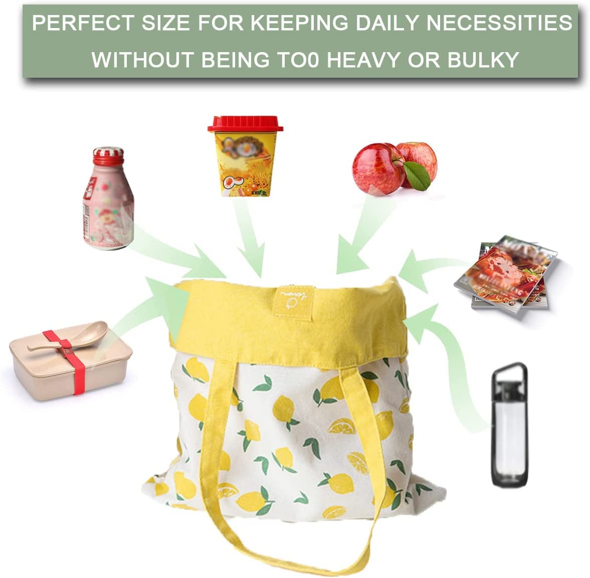 GOLD XIONG PADISHAH Double-Sided Canvas Tote Bag, Reusable Shopping Bag, Canvas Shoulder Bag, Fruit Pattern Canvas Tote Bag, Double Sided Durable Foldable Canvas Shopper Bags(Lemon Yellow)