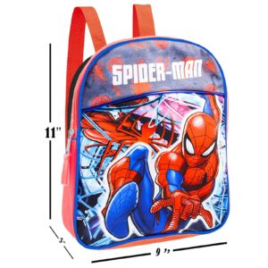 Kids Spiderman Mini Backpack Set ~ 5 Pc Bundle with 11 Inch Marvel School Bag, Lunchbox, Water Pouch, 200 Stickers and More (Superhero School Supplies for Boys and Girls)