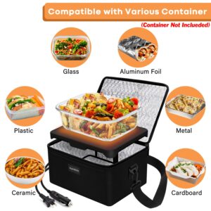 Auingote Portable Oven Electric Lunch Box Food Heater, 12V 24V 110V 3-in-1 Food Warmer, Heated Lunch Box for Adults Cook, Reheat, Keep Food Warm in Car, Truck, Office, Travel, Home, Black