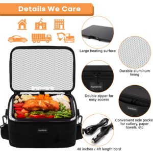 Auingote Portable Oven Electric Lunch Box Food Heater, 12V 24V 110V 3-in-1 Food Warmer, Heated Lunch Box for Adults Cook, Reheat, Keep Food Warm in Car, Truck, Office, Travel, Home, Black