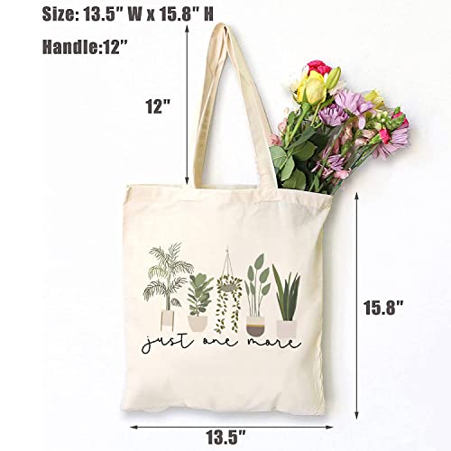 TSIIUO Women's Just One More Plant Canvas Tote Bag Funny Gardener Gift Plant Lover Reusable Shopping Canvas Bag White