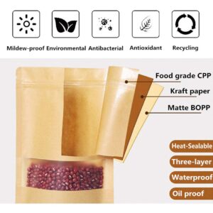 100pcs Kraft Bags with Window Zipper Lock Stand Up Bulk Pouches Resealable 6.2×8.6in