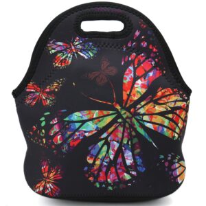 neoprene reusable insulated lunch bag school office outdoor thermal carrying gourmet lunchbox lunch tote container tote cooler warm pouch for adults,men,women,kids,girls,boys (colorful butterfly)